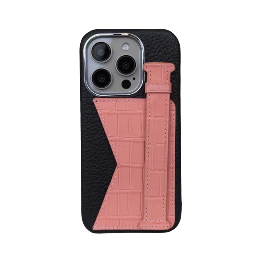 Gadget Store- Black Cover Genuine Togo Leather with Pink