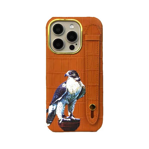 Brown Cover Genuine Cow Leather with Side Strap and Paint of Falcon design No.1