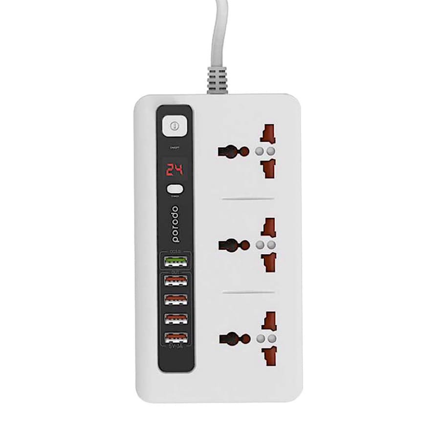 Gadget Store - PORODO Universal 3 Power Socket 5 USB - أبيض